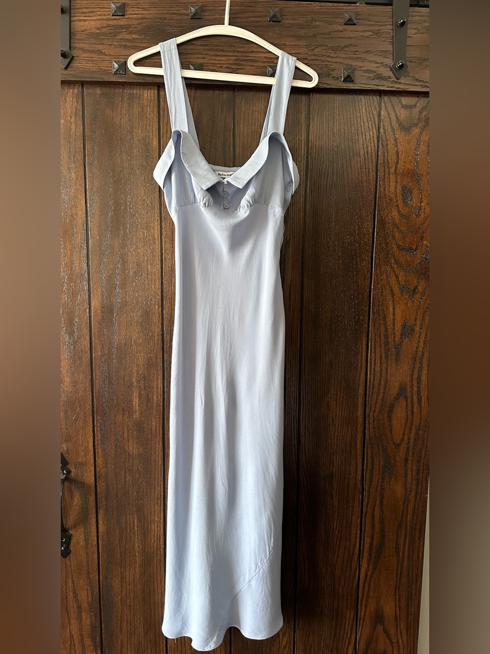 Reformation Pale Blue Square-Neck Midi Viscose and Rayon Dress sz 8 - Picture 5 of 9